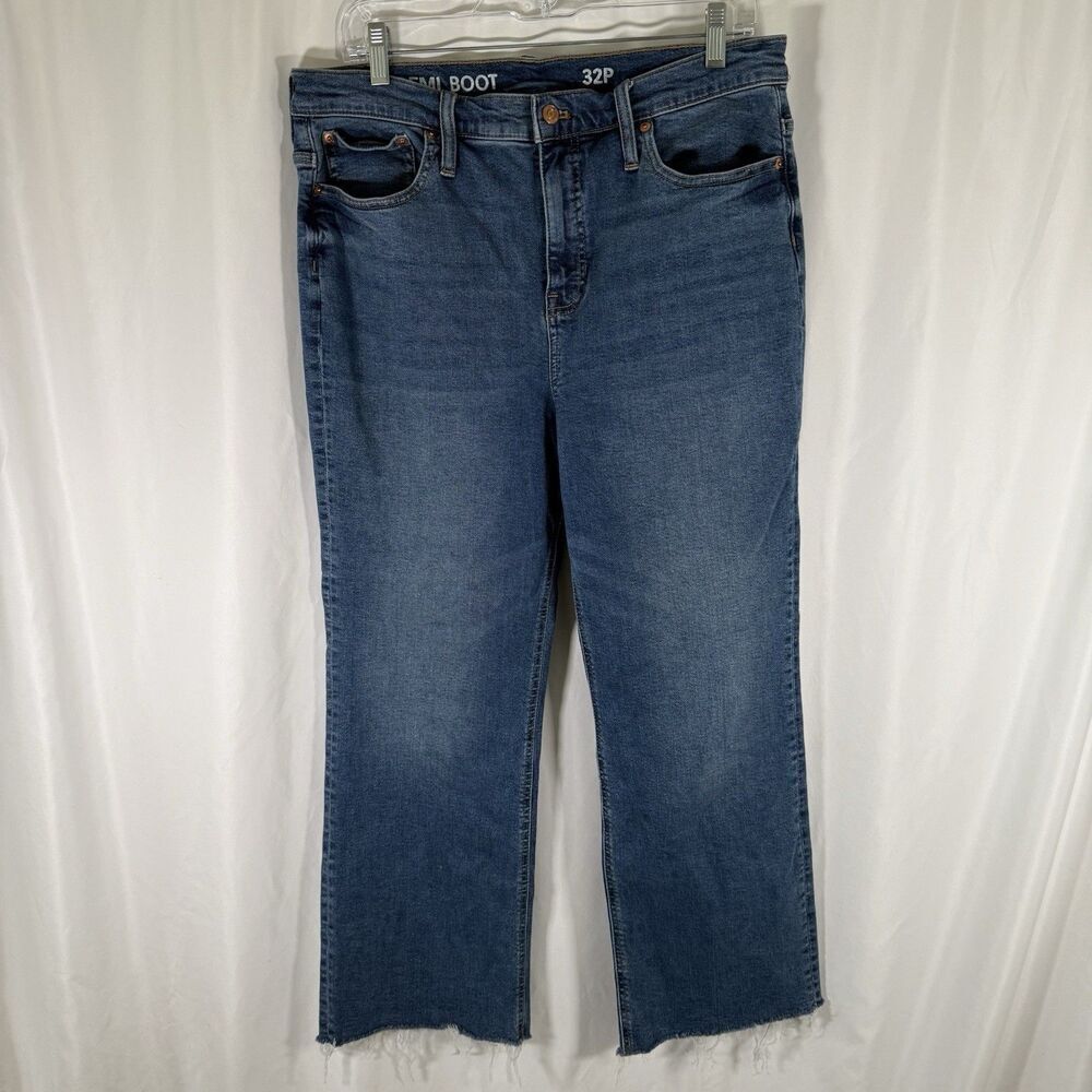 J. Crew Slim Demi Boot Jeans Women's 32 Petite Medium Wash Blue Denim High Rise